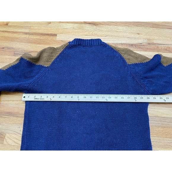 417 Van Heusen Men's M Blue Sweater Blue 80s Cable Knit Argyle Vintage - Picture 5 of 9